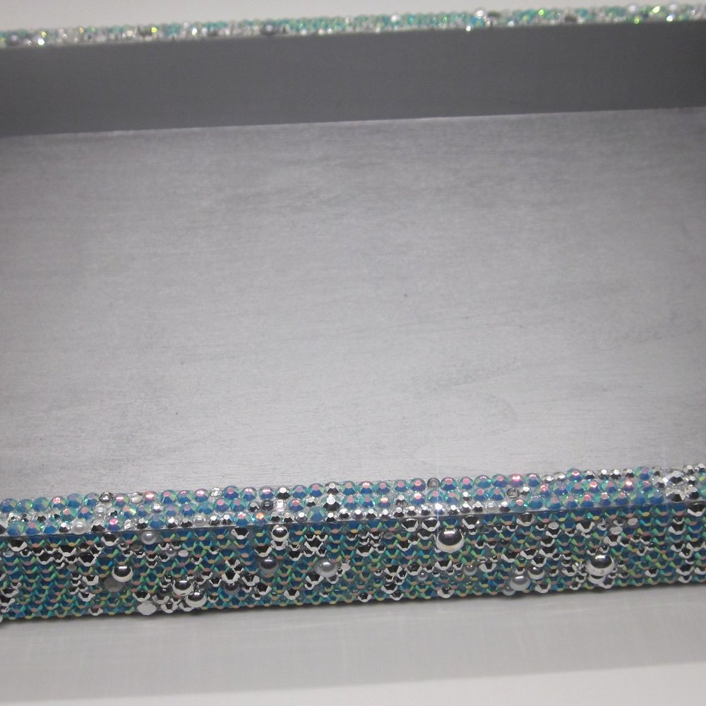 Teal and Silver Bling Medium Size Tray